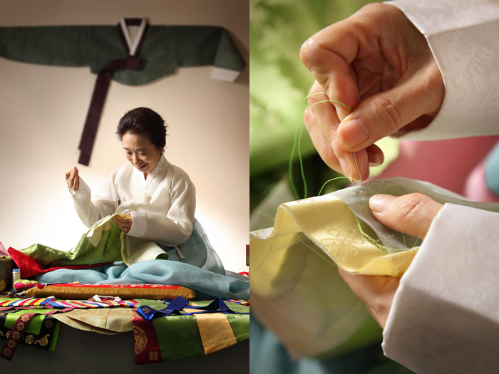 Hanbok making with traditional needlework