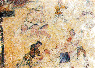 Goguryeo tomb wall painting of Ssireum wrestling