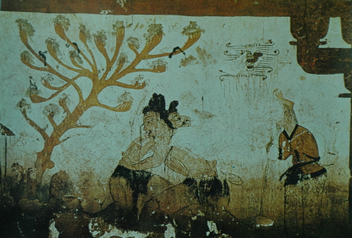 Goguryeo tomb wall painting of Korean wrestling