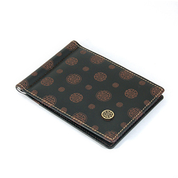 Brown Leather Money Clip Wallet with Chinese Lucky Charm Design