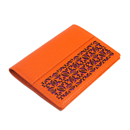 Orange Leather Passport Wallet with Korean Flower Window Frame Design