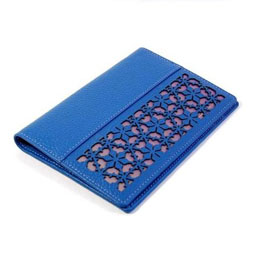 Blue Leather Passport Wallet with Korean Flower Window Frame Design