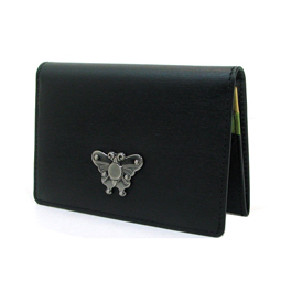 Leather Business Card Holder with Metal Butterfly Design