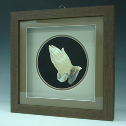 Mother of Pearl Prayer Hands Carving in Frame 