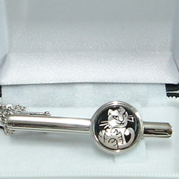 Tie Clip Bar with Mother of Pearl Tiger Design
