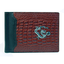 Brown Leather Money Clip Wallet with Dragon Design