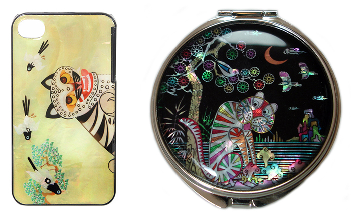 Tiger magpie mobile phone case and compact mirror