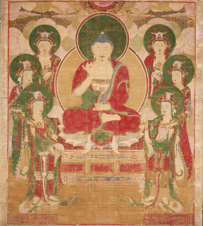 Six bodhisattvas surrounding Amitabha Buddha wall painting