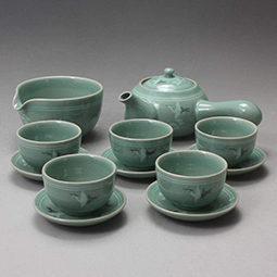 Korean Style Celadon Porcelain Tea Ceremony Complete Service Gift Set 
