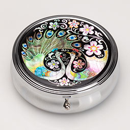 Mother of Pearl Peacock Pair Design Pill Box