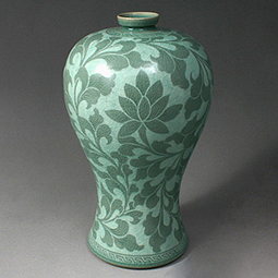 Celadon Porcelain Vase with Inversed Inlay Lotus Arabesque Design