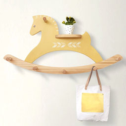 Decorative Wooden Wall Mount Pony Hanger Hat Rack Coat Hooks Shelf