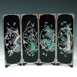 Mini Folding Mother of Pearl Screen Inlaid with Four Noble Beings Design 