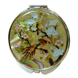 Mother of Pearl Compact Mirror with Magnolia Flower Design