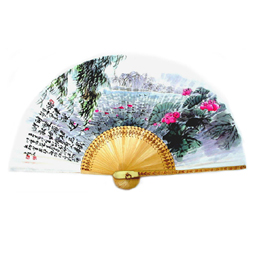 Folding Hand Fan with Painting of Lotus Pond in Summer