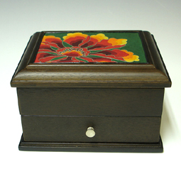 Cloisonne Enameled Wooden Jewelry Box with Peony Blossom Design