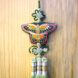Decorative Macrame Pendant with Embroidered Butterfly