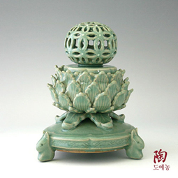 Antique Incense Burner Celadon Green Ceramic with Sphere Lid with Holes