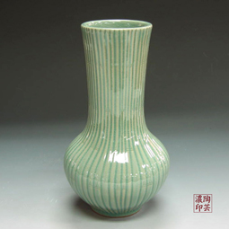 Oriental Porcelain Vase with Celadon Bamboo Motif in Relief