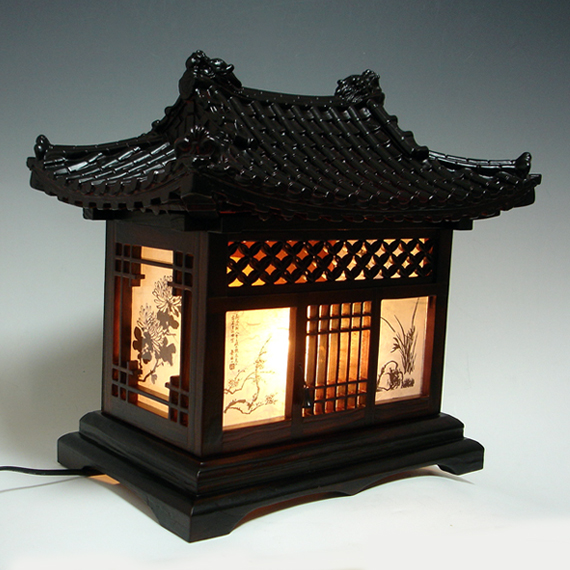 Wooden Art Shade Lantern Bedside Home Deco Oriental Asian House Table 