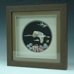 Mother of Pearl Flying Crane Carving in Frame 
