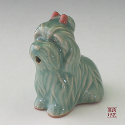 Porcelain Dog Figurine Celadon Green Water Dropper  