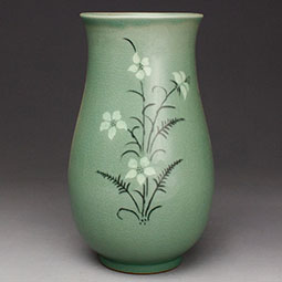 Celadon Green Porcelain Vase with Wild Flower Design